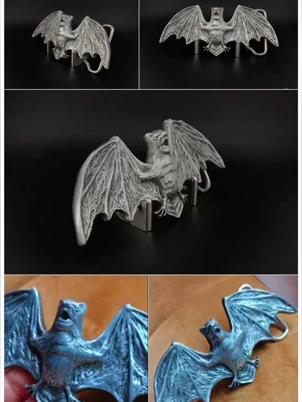 New Detailed Silver Pewter Color bat belt buckle
